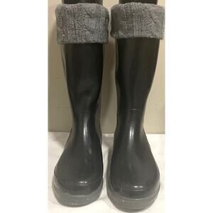 Aquastop Black Rubber Boots Cableknit Lined Water Resistent Women's Sz 9